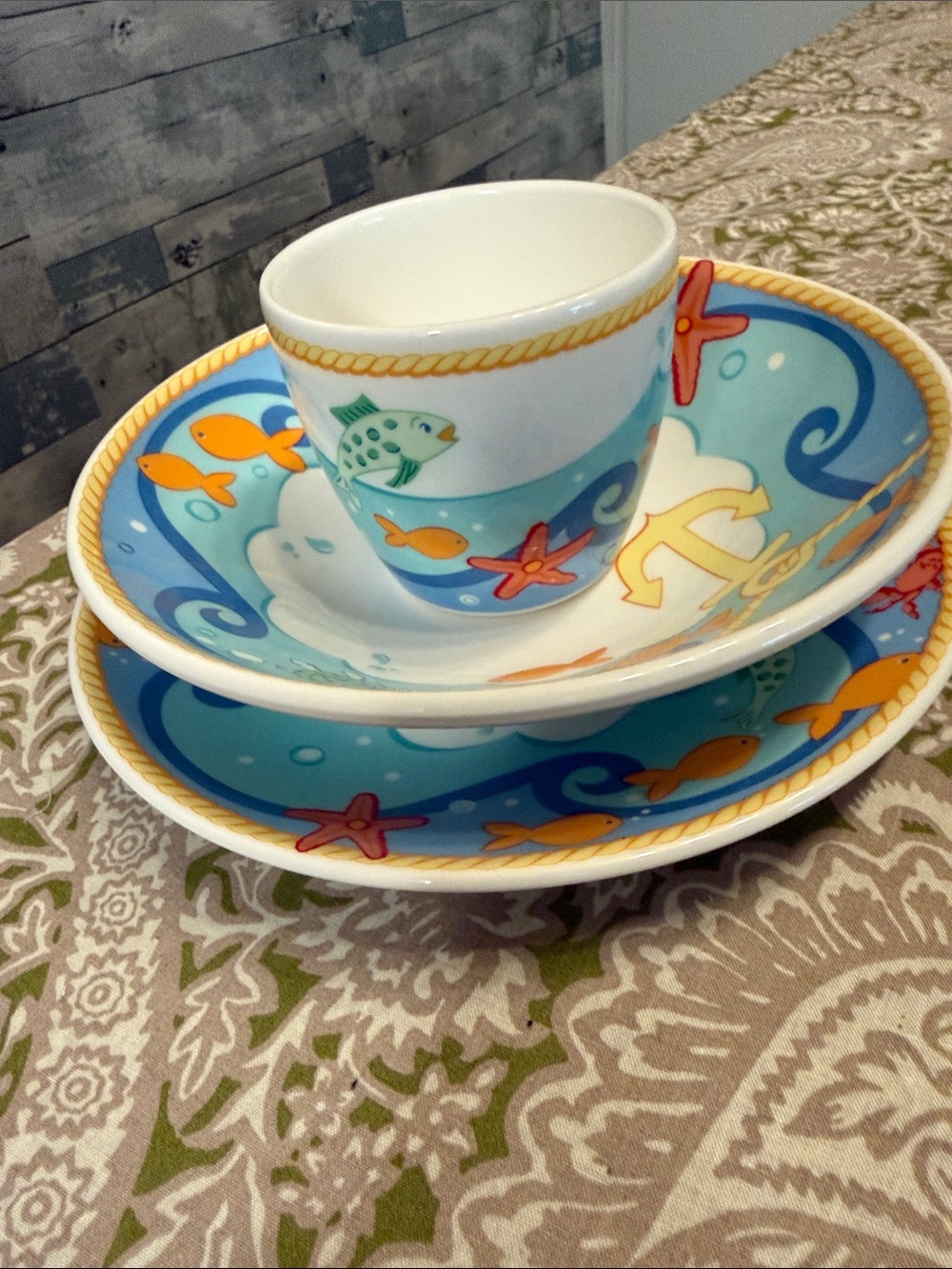 Tiffany & Co. Blue, Orange and Yellow Seaside Fish Dinner Trio
